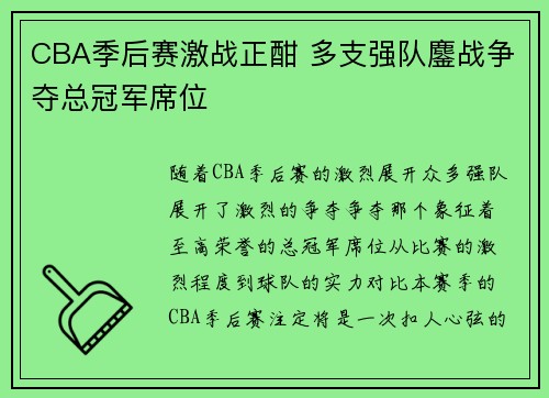 CBA季后赛激战正酣 多支强队鏖战争夺总冠军席位